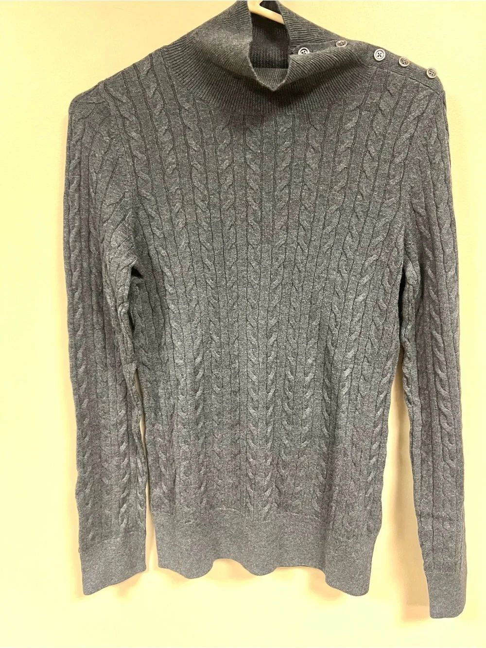 Talbots Gray Cable Knit Button-Shoulder Sweater size M